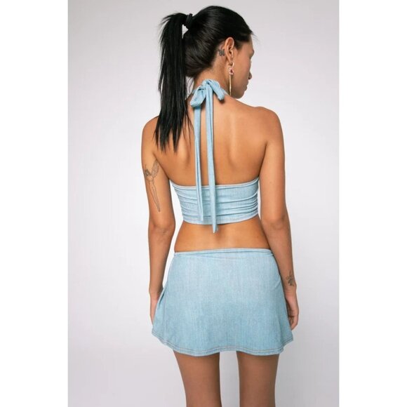 INDAH Halter Top in Blue Denim - Picture 3 of 5